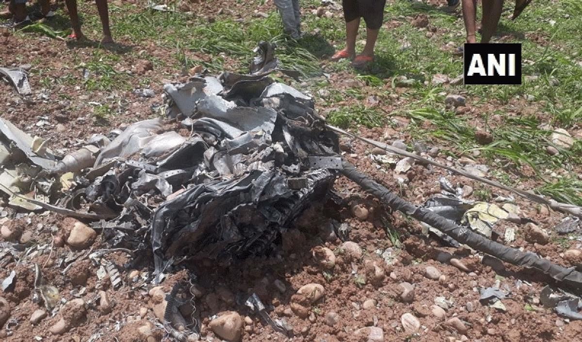 A MiG 21 fighter jet crashed in a village in Kangra district of Himachal Pradesh today, police said. Picture courtesy ANI