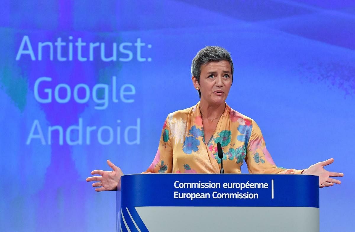 European Union Competition Commissioner Margrethe Vestager gives a joint press at the EU headquarters in Brussels on Wednesday. AFP