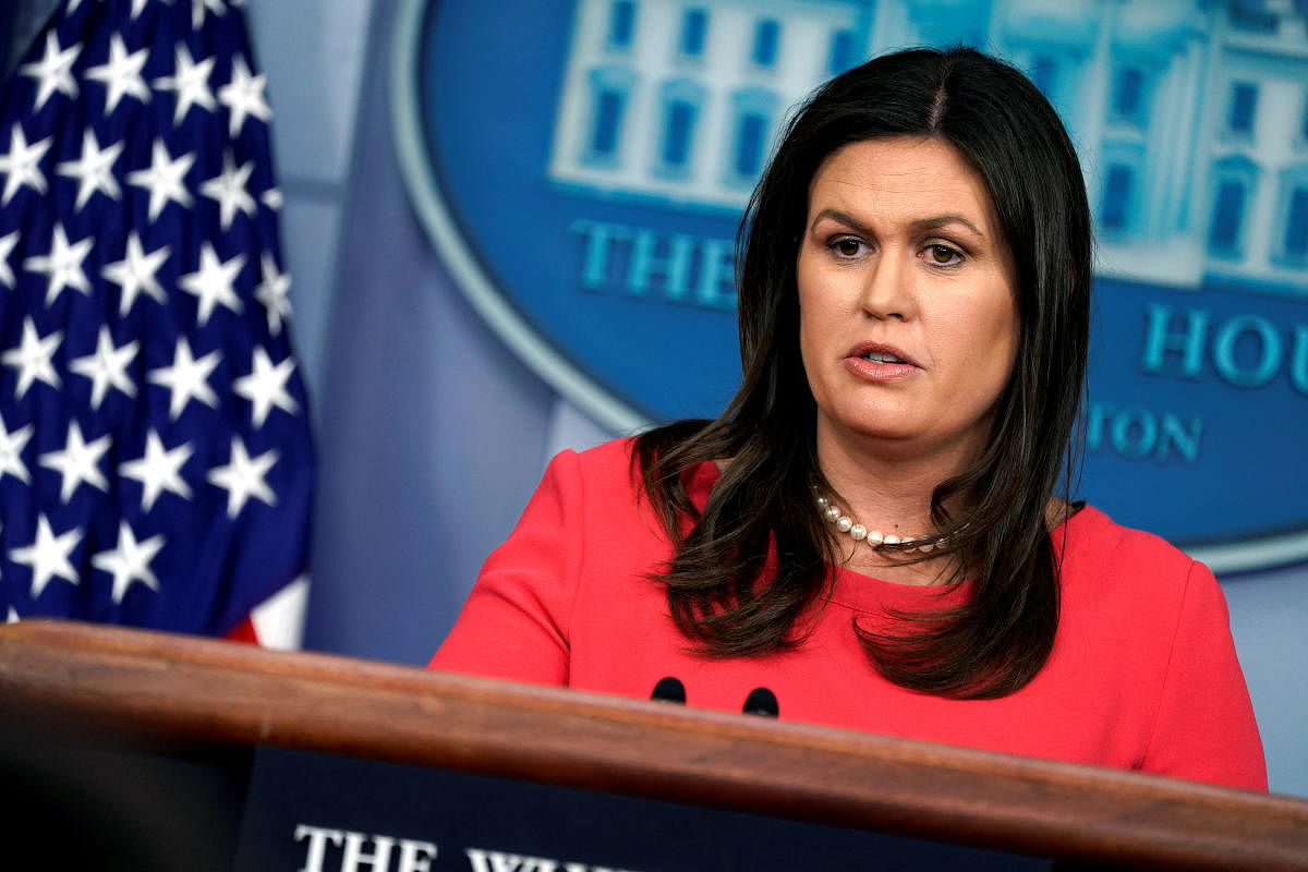 White House spokeswoman Sarah Sanders speaks during a press briefing at the White House in Washington. REUTERS photo.