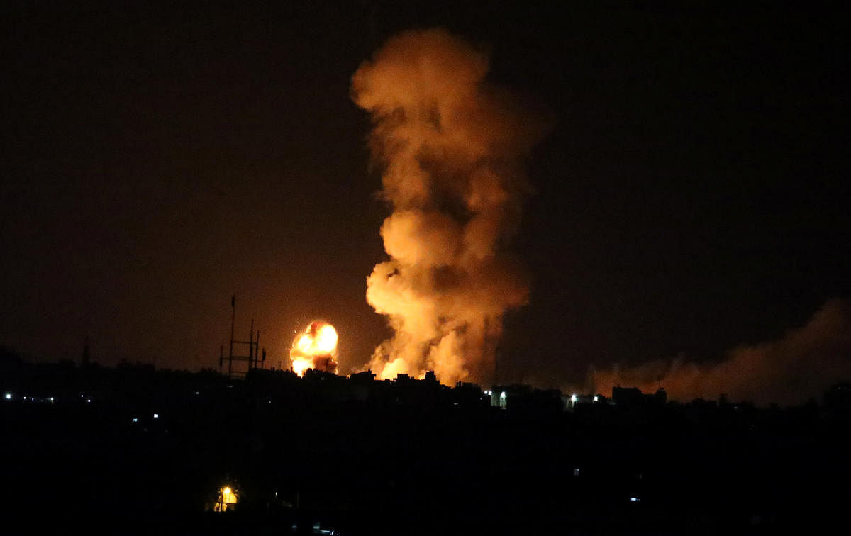 An explosion is seen following an Israeli air strike in the southern Gaza Strip. Reuters photo.