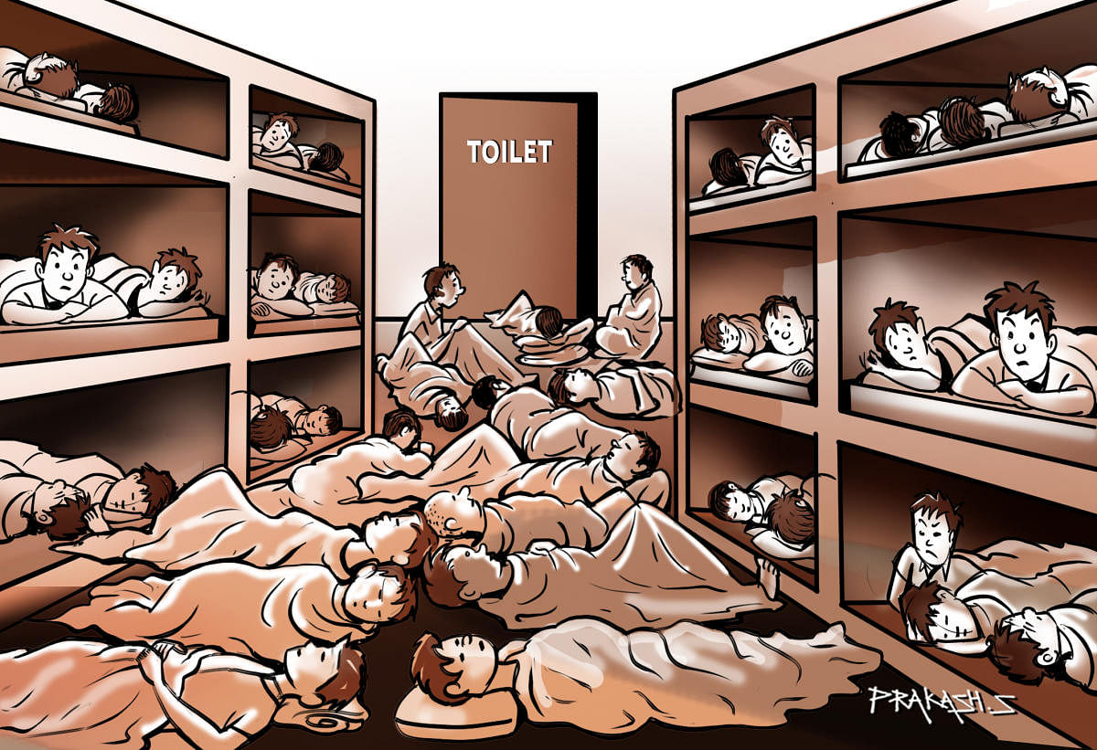 About 50 inmates of the Government Observation Homes for Boys in Madiwala are packed into one dormitory with a single toilet. 