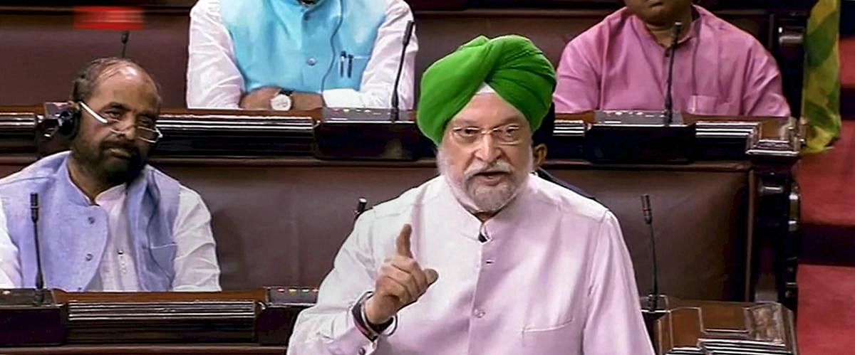 New Delhi: Urban Development Minister Hardeep Singh Puri speaks in the Rajya Sabha on the first day of the Monsoon session of Parliament, in New Delhi on Wednesday, July 18, 2018.