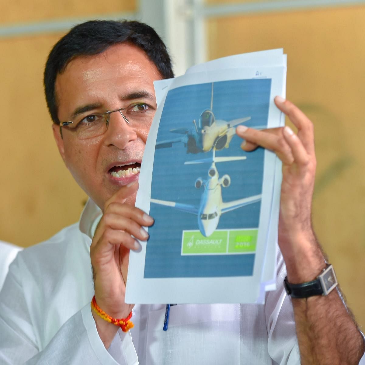 Congress spokesperson Randeep Singh Surjewala addresses the media at Parliament House, in New Delhi. (PTI Photo)