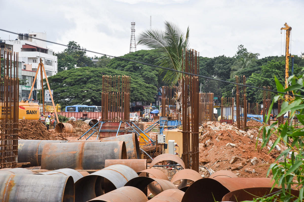 Gone green: Metro work at the Marenahalli Park in Jayanagar. DH Photo/Janardhan b k