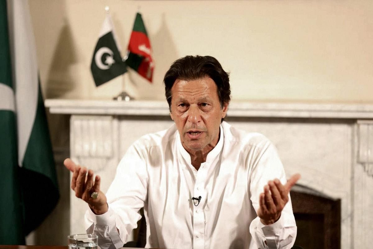 In this photo provided by the office of Pakistan Tehreek-e-Insaf party, Pakistani politician Imran Khan, chief of Pakistan Tehreek-e-Insaf party, delivers his address in Islamabad, Pakistan, on Thursday. (AP/PTI)