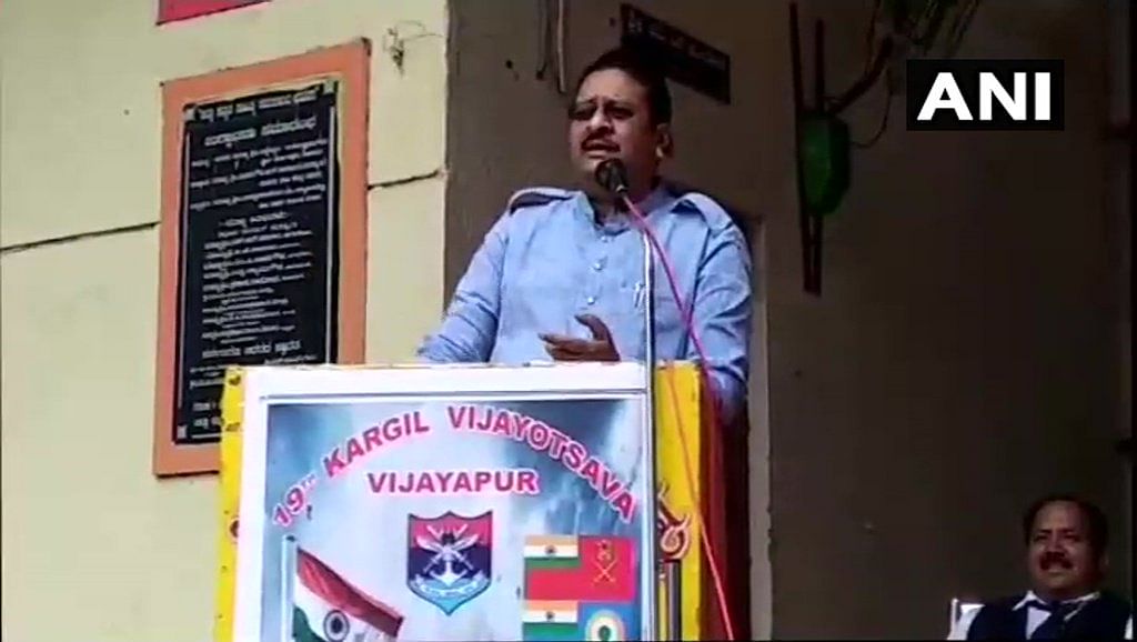 Yatnal speaking at a 'Kargil Vijay Diwas' celebrations on Thursday. ANI photo.