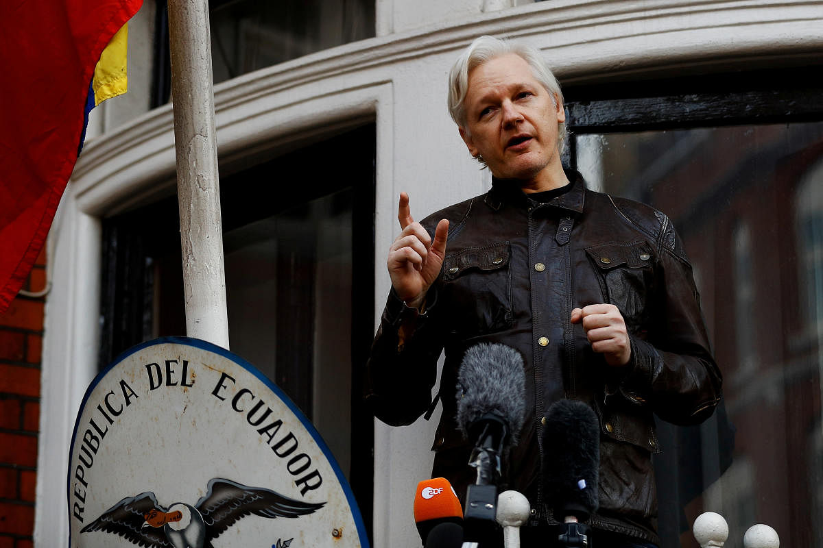 WikiLeaks founder Julian Assange is seen on the balcony of the Ecuadorian Embassy in London. Reuters file photo.
