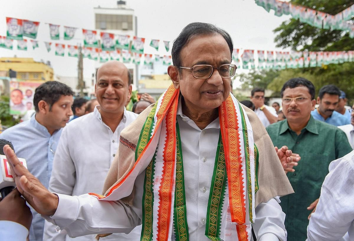 P Chidambaram arrives to launch of project 'Shakti', which will enable voters to connect with the party and party president, during a press conference at KPCC. PTI