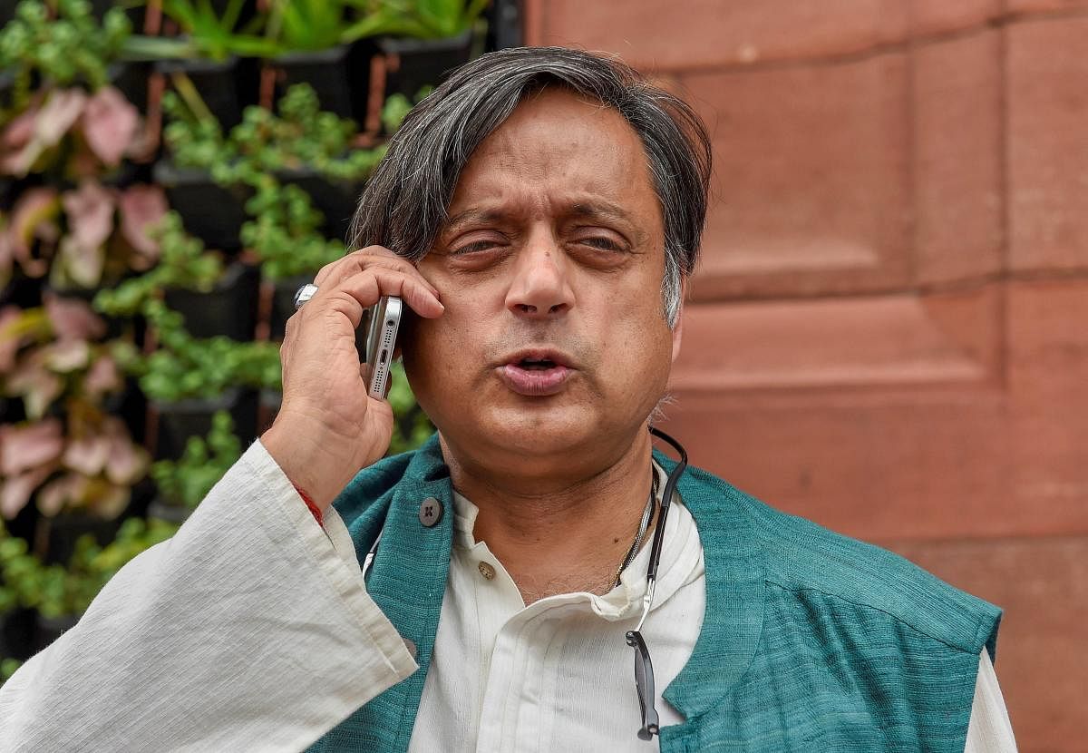 Congress MP Shashi Tharoor during the ongoing Monsoon session of Parliament, in New Delhi. (PTI Photo)