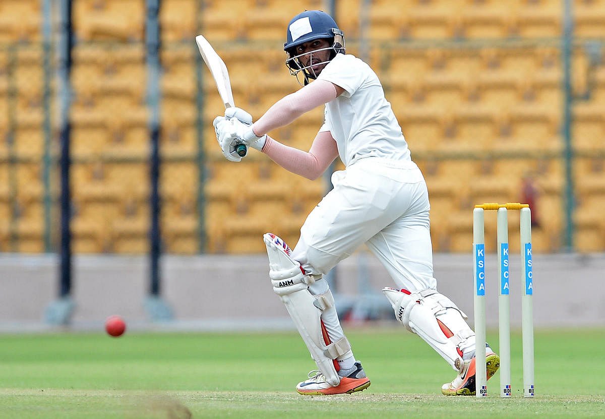 Sanjay Ramaswamy of Board President's XI en route to his 87 against South Africa 'A' in Bengaluru on Tuesday. DH photo