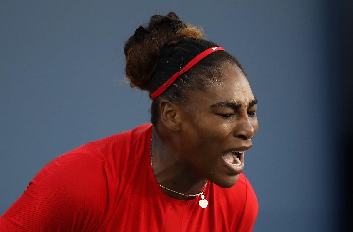 Serena Williams reacts during her defeat to Johanna Konta in the Silicon Valley Classic in San Jose on Tuesday. AFP