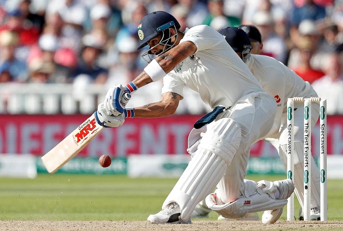 MAJESTIC: Indian captain Virat Kohli en route his century against England on the second day of the first Test. AFP