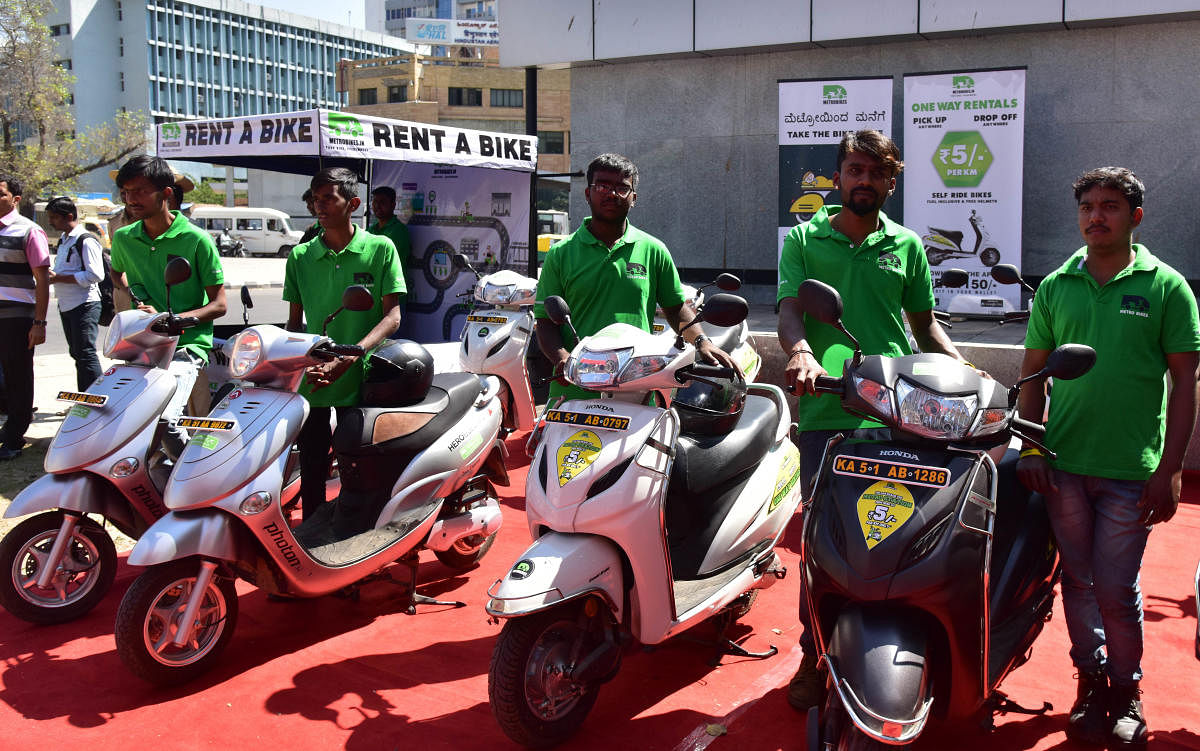 A bike taxi service that was launched at the metro stations earlier this year. DH file photo
