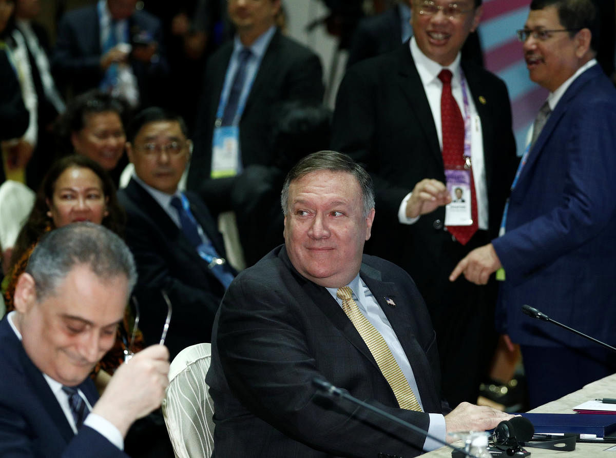 US Secretary of State Mike Pompeo attends the 8th East Asia Summit Foreign Ministers' Meeting in Singapore on Saturday. (REUTERS/Edgar Su)
