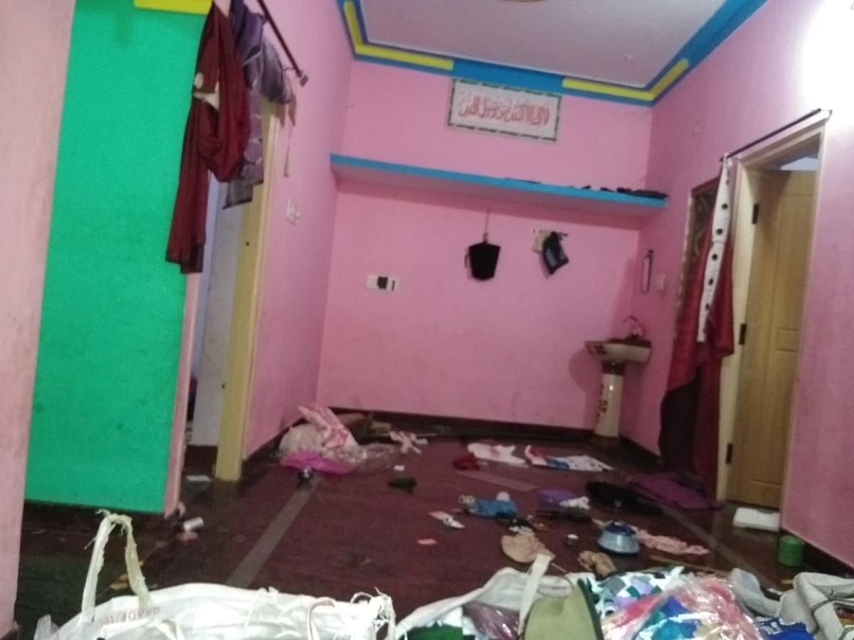 Suspect Muneer’s house in Ramanagaram that was vandalised during the raid.