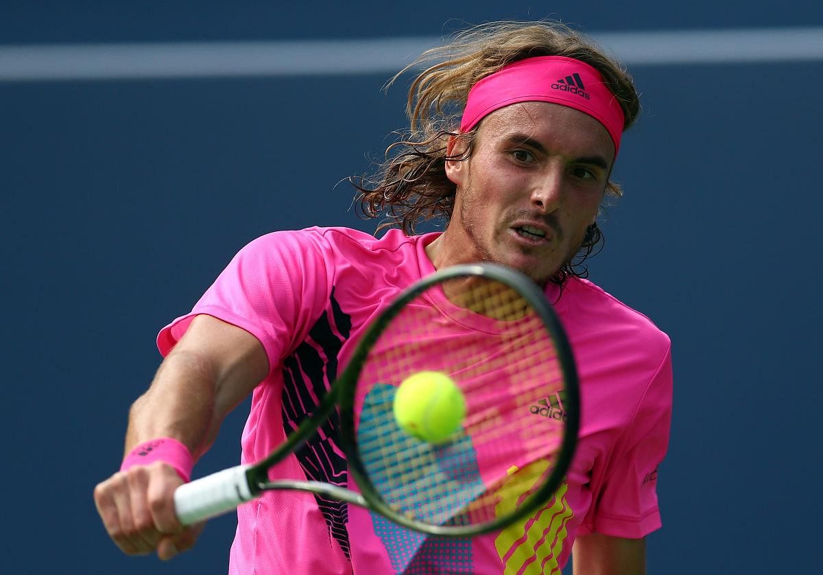 BIG WIN: Stefanos Tsitsipas of Greece returns during his win over Novak Djokovic in the third round of the Rogers Cup. AFP