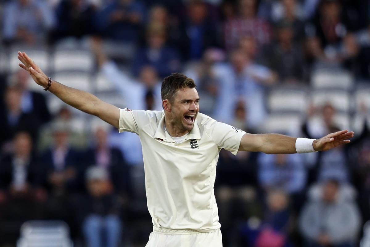 England's James Anderson celebrates after dismissing India's Ishant Sharma on the second day of the second Test at Lord's in London on Friday. AFP