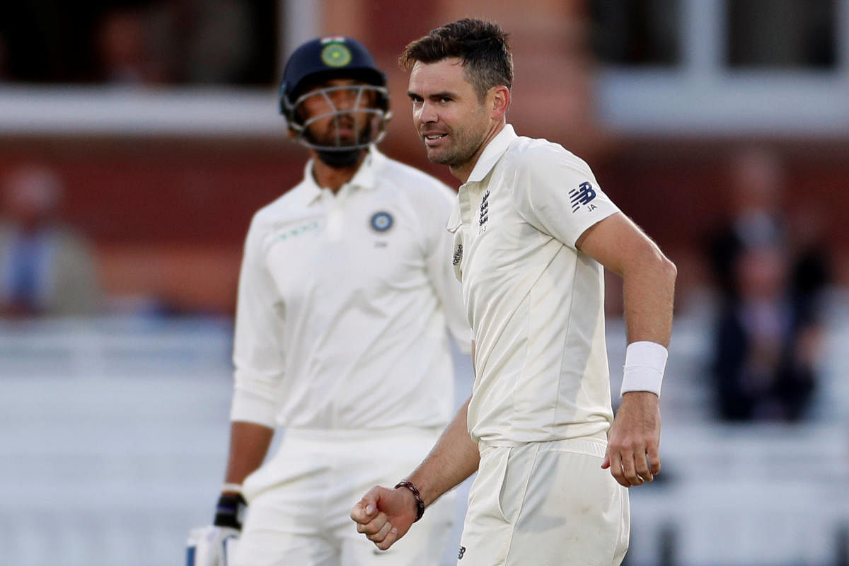 England's James Anderson celebrates the wicket of India's Ishant Sharma. (Action Images via Reuters)