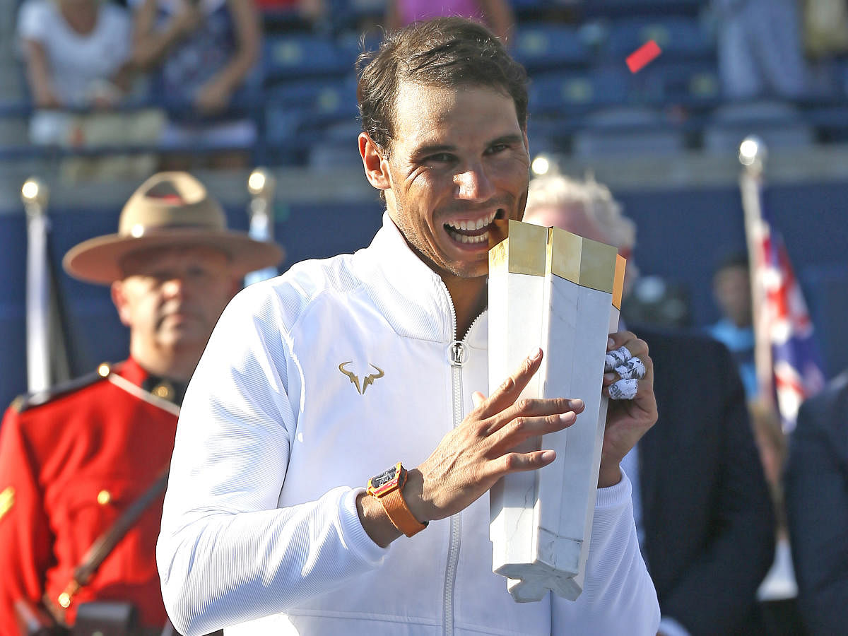 Rafael Nadal with the Rogers Championship trophy after beating Greek youngster Stefanos Tsitsipas in the final. USA Today