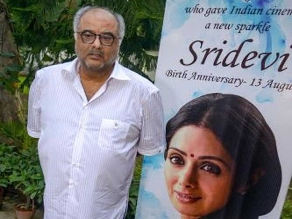  Producer Boney Kapoor looks on during an event to commemorate the birth anniversary of his wife and Bollywood actor Sridevi, at Film Division, in New Delhi on Monday. PTI photo