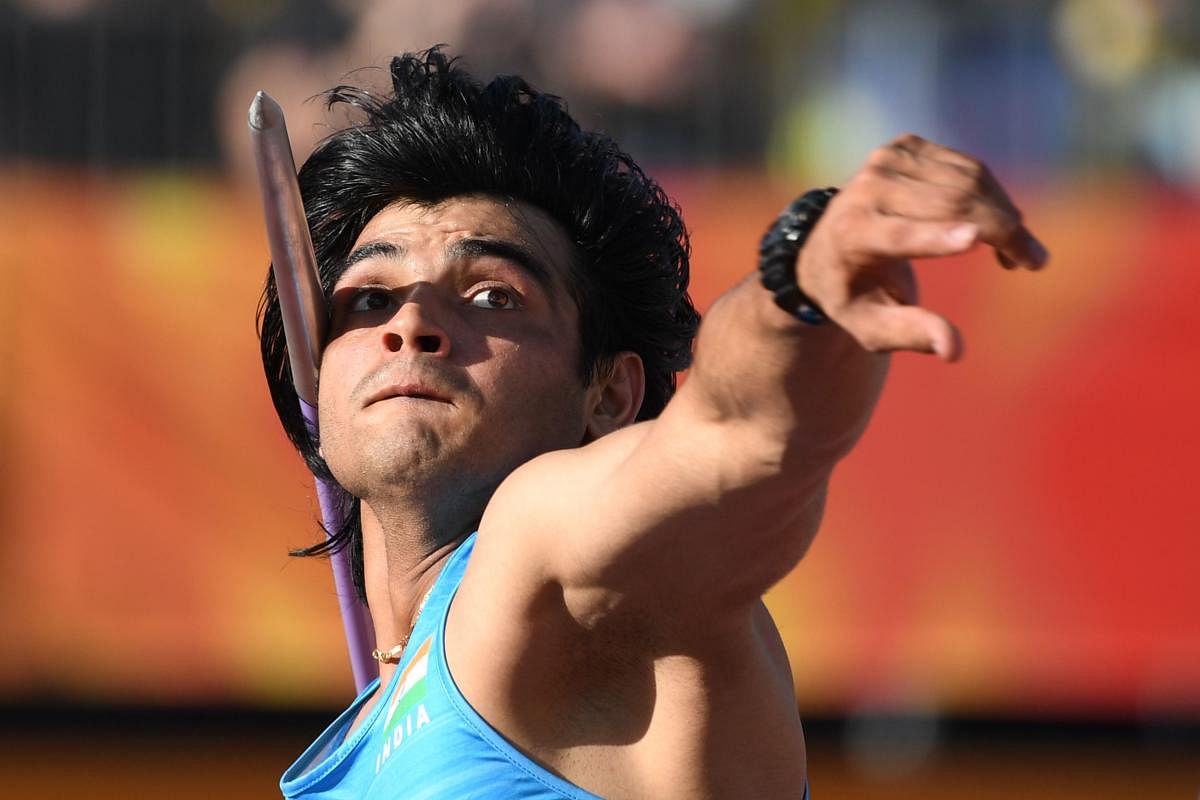 India's Neeraj Chopra competes in the athletics men's javelin throw final during the 2018 Gold Coast Commonwealth Games at the Carrara Stadium on the Gold Coast on April 14, 2018. / AFP PHOTO / WILLIAM WEST