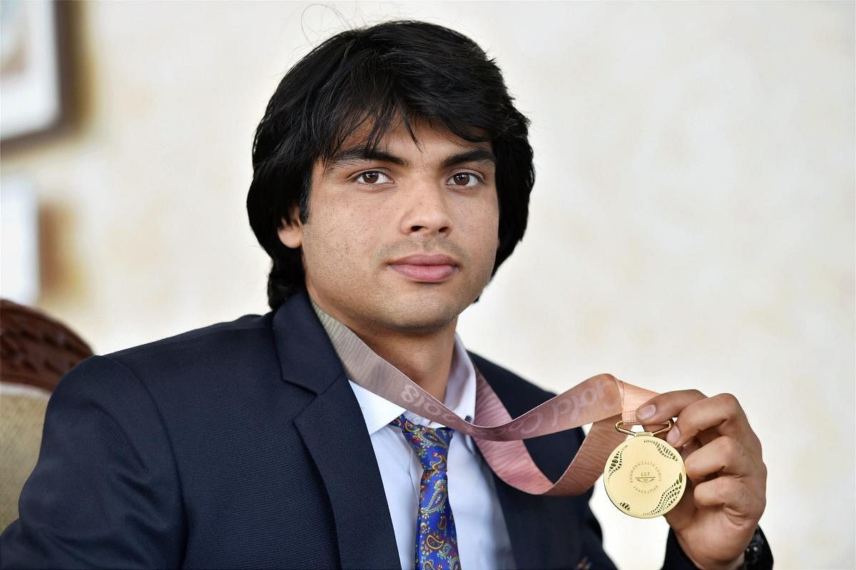 New Delhi: Commonwealth Games 2018, Gold medal winning javelin thrower of Indian Army's Neeraj Chopra during a press interaction at Manekshaw Centre in New Delhi on Wednesday. PTI Photo by Vijay Verma (PTI4_18_2018_000031B)