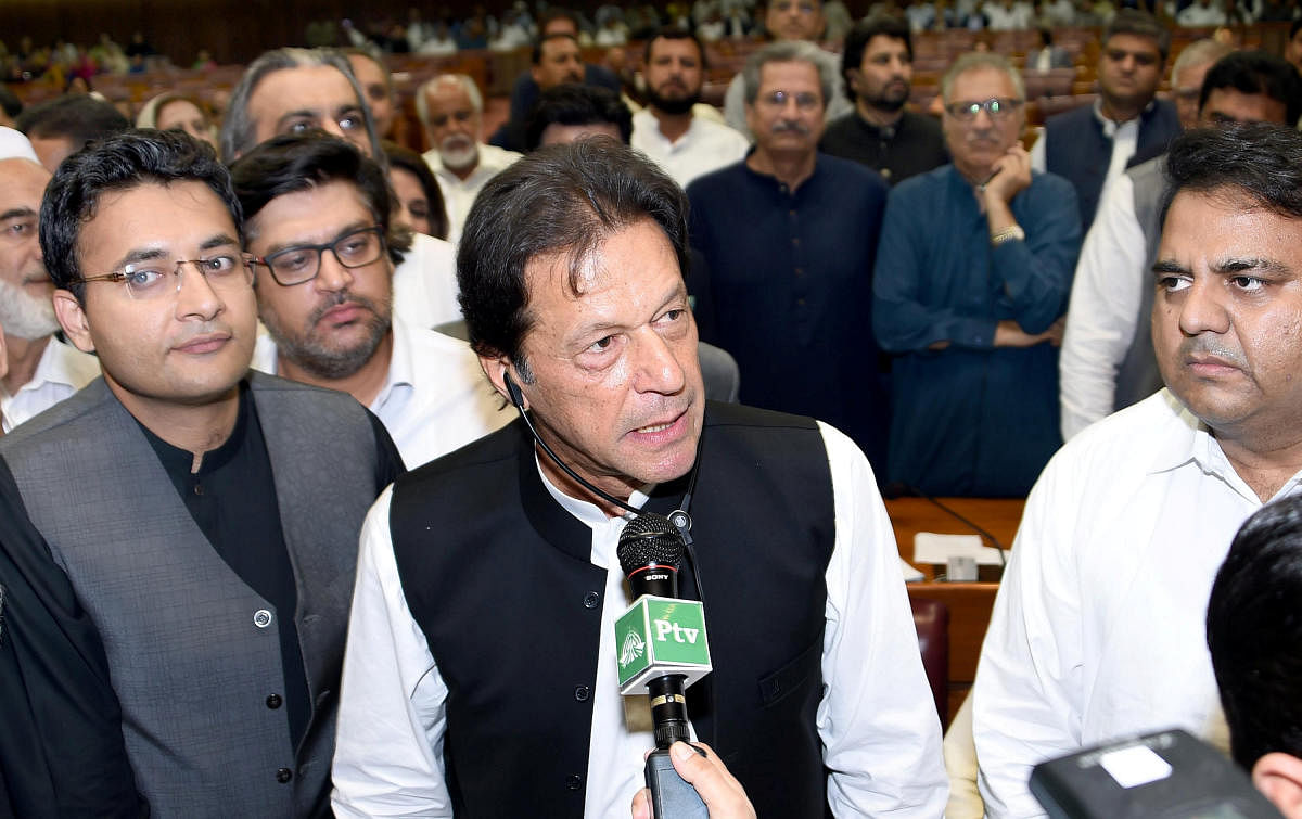 Imran Khan, chairman of Pakistan Tehreek-e-Insaf (PTI) political party speaks after he was elected as Prime Minister at the National Assembly (Lower House of Parliament) in Islamabad, Pakistan August 17, 2018. (Reuters Photo)