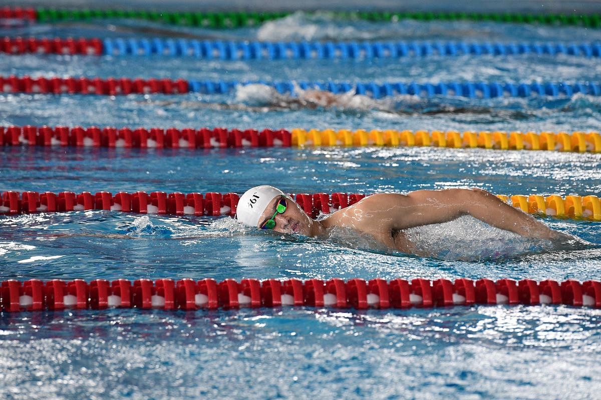 China's Sun Yang during training session at the Aquatics center of the Asian Games in Jakarta on Saturday. AFP