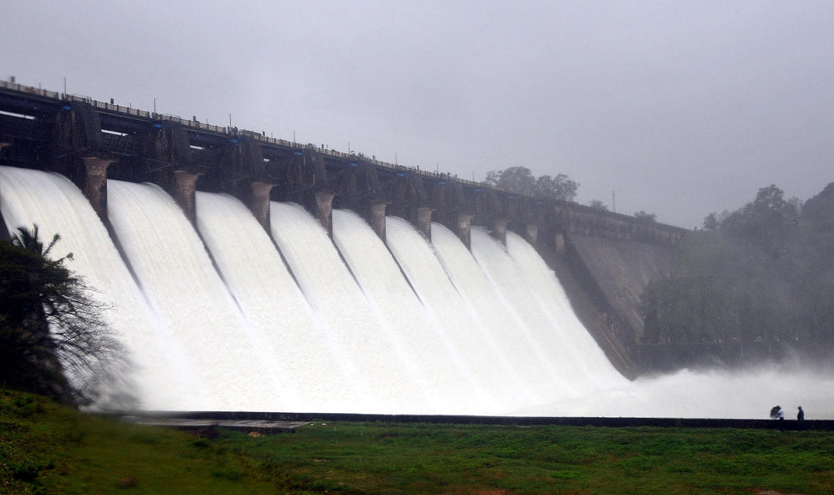 A large quantity of water is being released from the Linganamakki dam in Sagar taluk of Shivamogga district.
