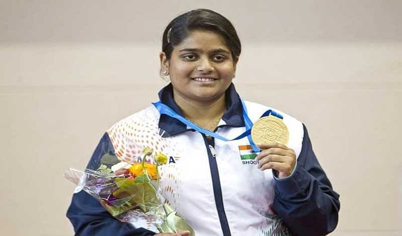 India's Rahi Sarnobat with the women's 25M air pistol gold in Palembang on Wednesday. TWITTER