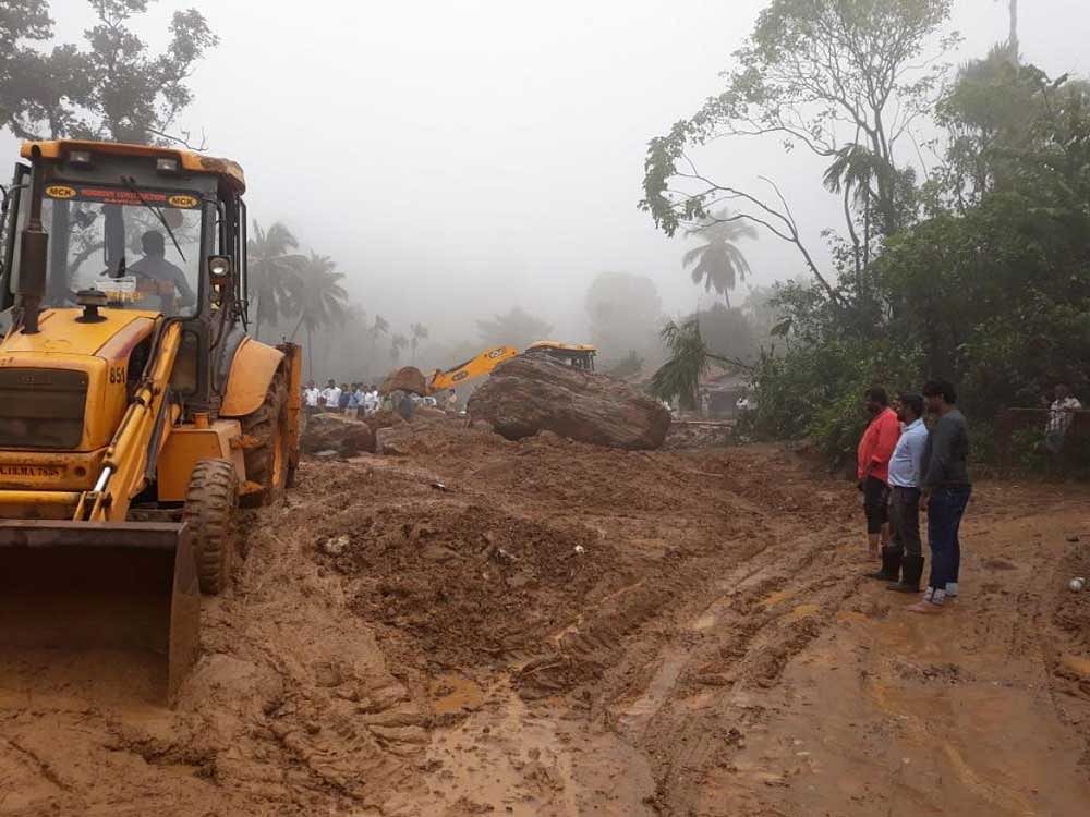 The landslides at mutiple locations and severe damage to culverts and roads on Sampaje Ghat (NH 275) from Jodupala to Madikeri, in Kodagu district. DH Photo