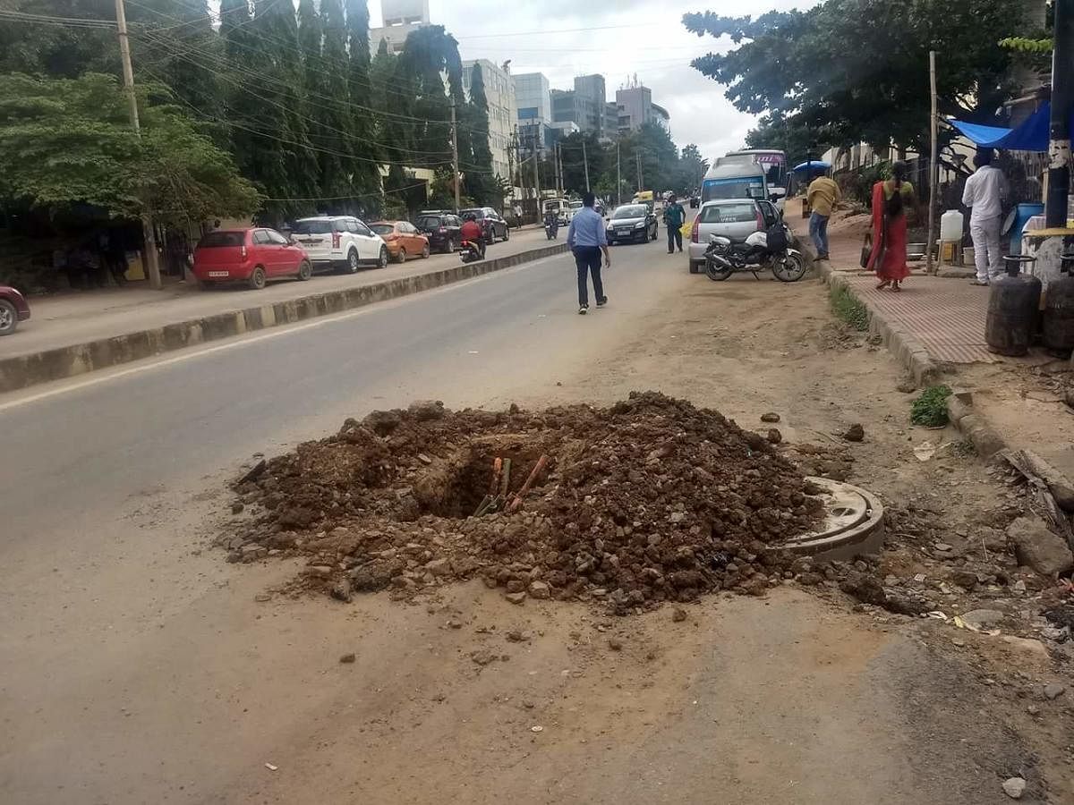 Newly laid roads dug up illegally at night to lay OFCs across Whitefield.
