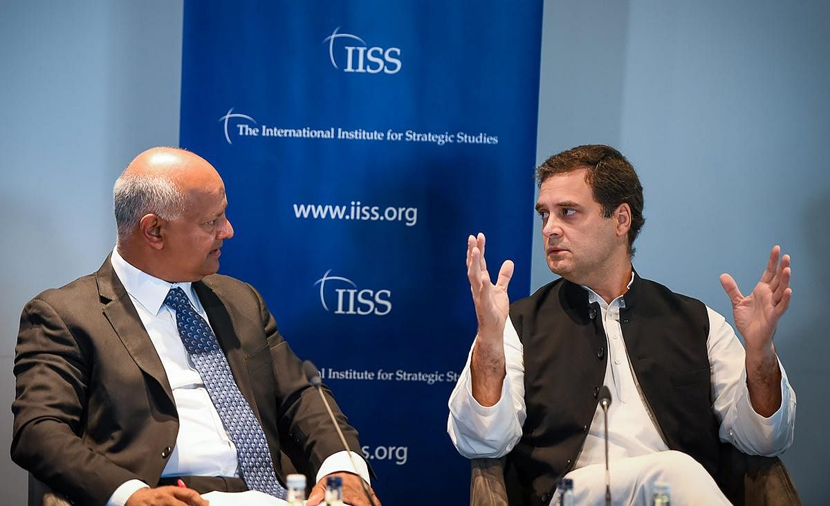 Congress President Rahul Gandhi in a panel at International Institute for Strategic Studies (IISS), in London on Friday. PTI Photo