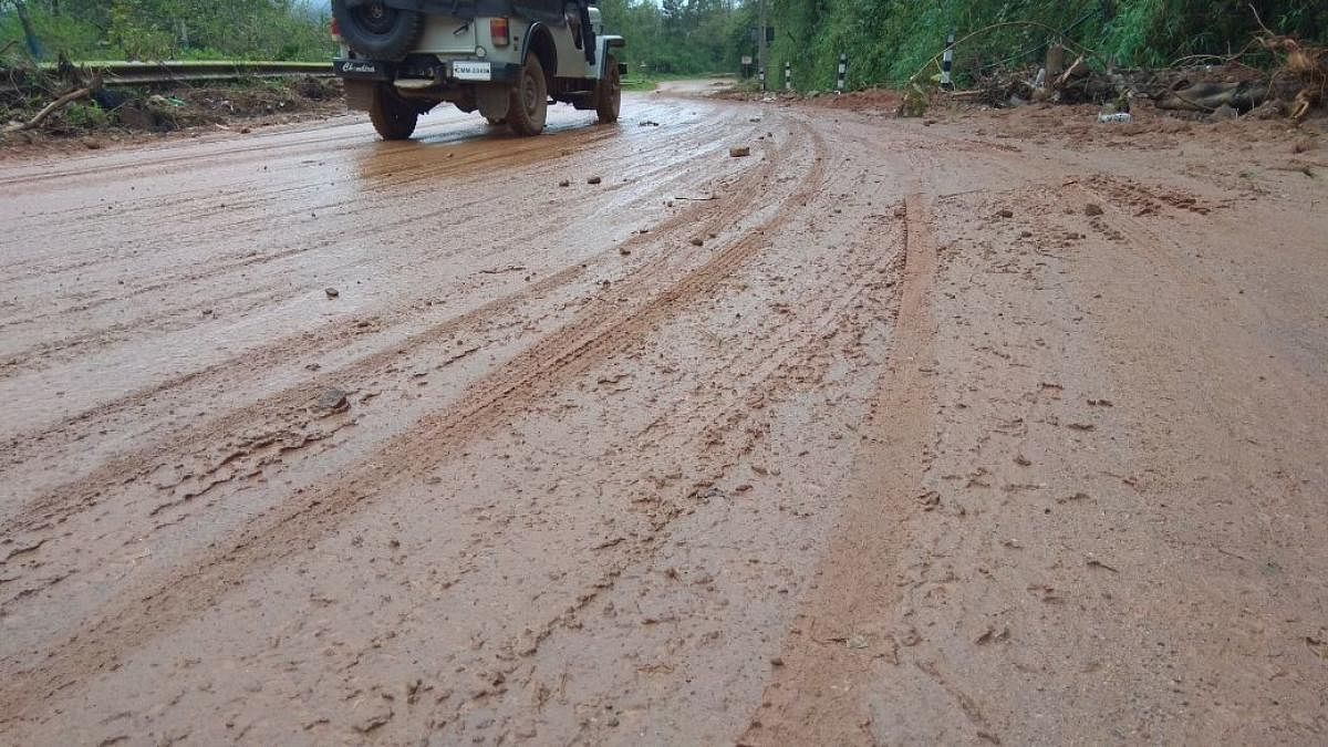 The highway leading to Madikeri is full of slush.