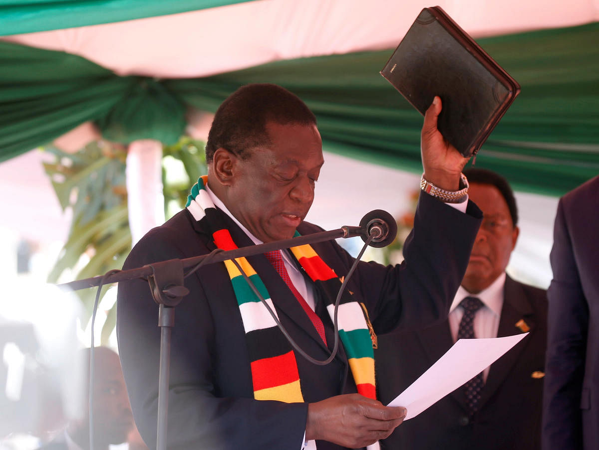 President Emmerson Mnangagwa is sworn in during his presidential inauguration ceremony in Harare, Zimbabwe, August 26, 2018. Reuters