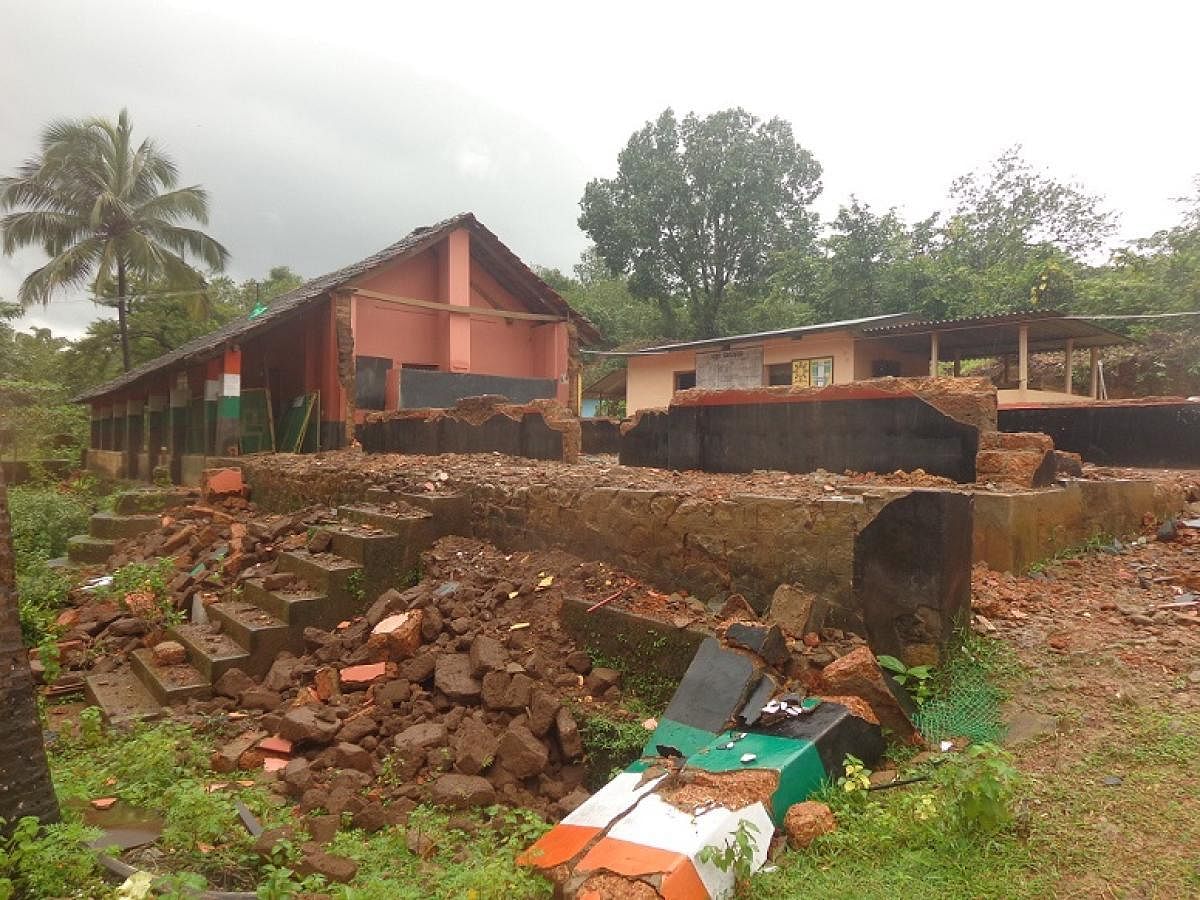 The collapsed classrooms of Patrame Government School near Uppinangady.