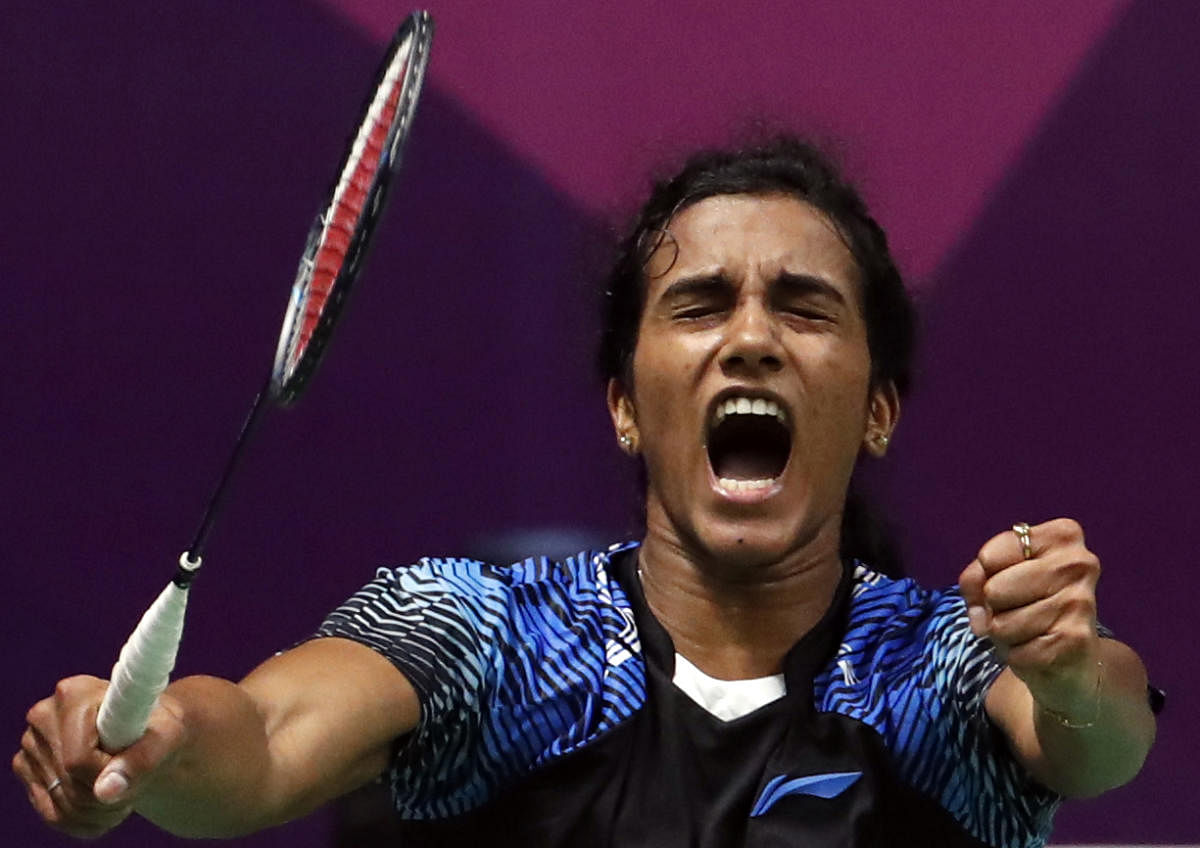 WAR CRY India's PV Sindhu celebrates after defeating Akane Yamaguchi in the women's singles semifinal on Monday. REUTERS