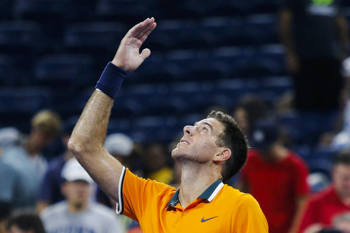 Juan Martin del Potro of Argentina celebrates after defeating Donald Young (out of frame) of US during their 2018 US Open men's Singles match at the USTA Billie Jean King National Tennis Center in New York on August 27, 2018. (AFP Photo)