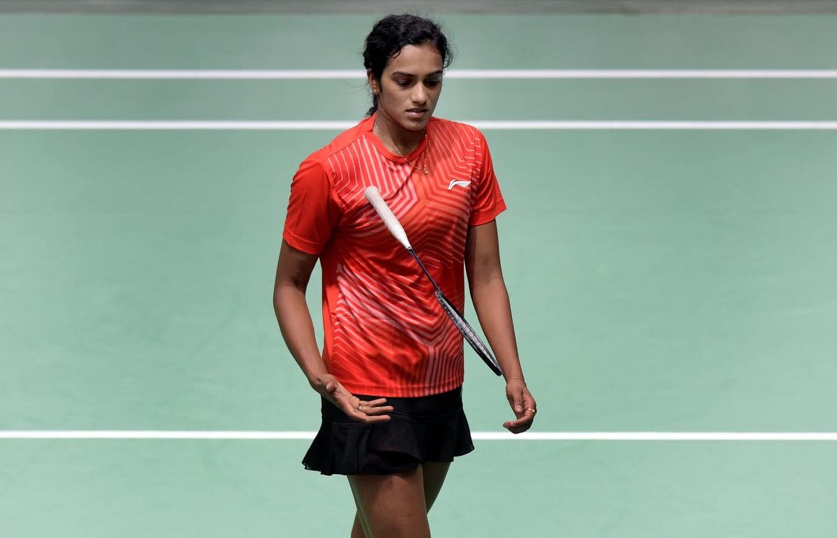 India's Pusarla V Sindhu reacts in disappointment after losing the women's singles badminton final match against Chinese (TPE) player Tai Tzu Ying at the 18th Asian Games in Jakarta, Indonesia on Tuesday, Aug 28, 2018. Sindhu lost the match 13-21, 17-21.(