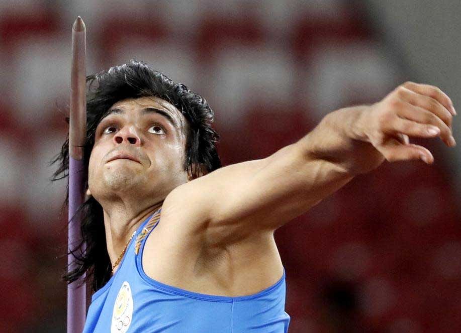 India's Neeraj Chopra competes in the final of the men's javelin throw at the Asian Games in Jakarta on Monday. Reuters