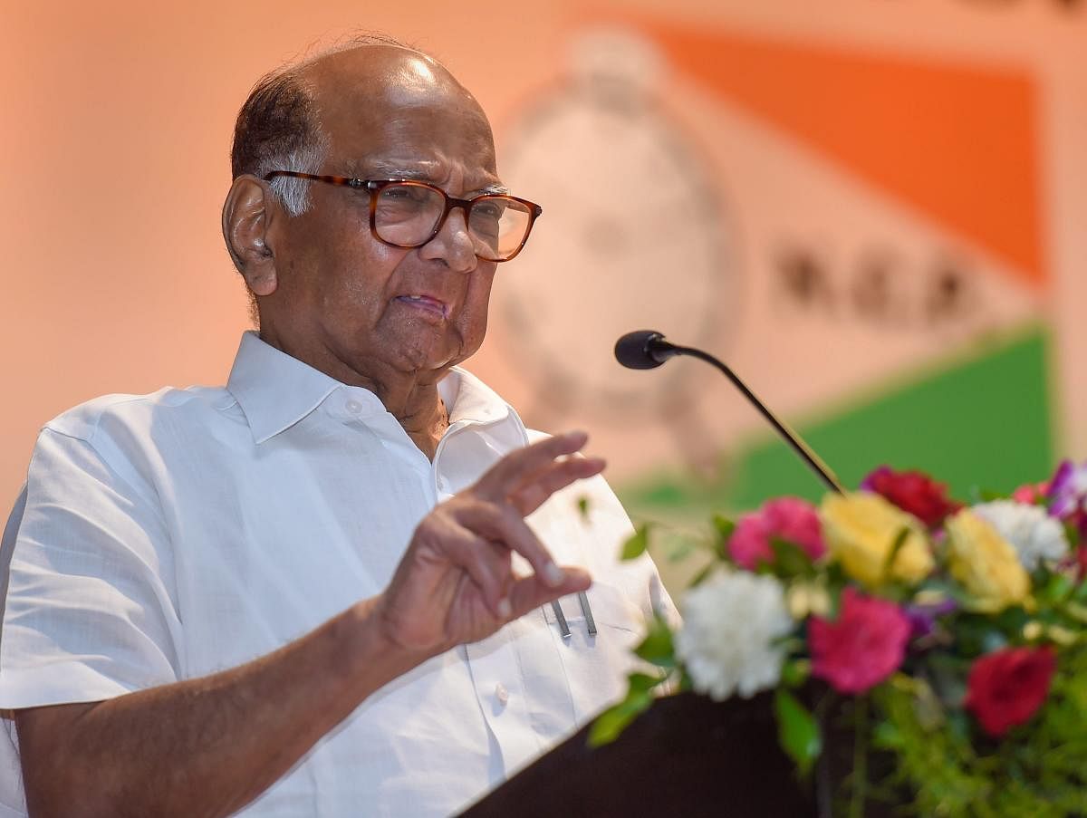 National Congress Party (NCP) President Sharad Pawar addresses during party's 7th National Convention, in New Delhi on Wednesday. PTI