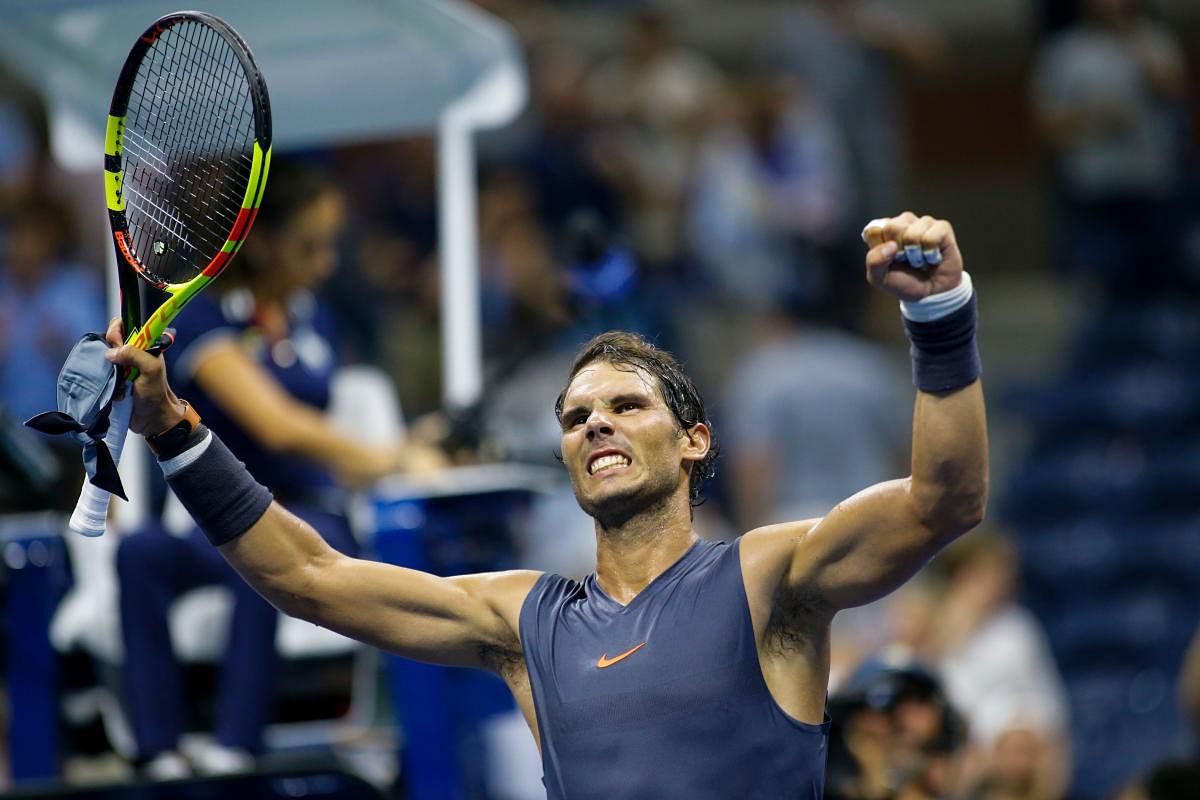Spain's Rafael Nadal celebrates after defeating Canada's Vasek Pospisil (off frame) during their men's singles tennis match on day 3 of the 2018 US Open at USTA Billie Jean King National Tennis Center in New York on August 29, 2018. (AFP Photo)