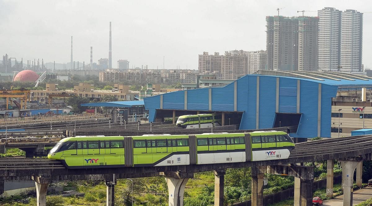 A monorail during a trial run as it restarts operation after being shut down due to a fire in November 2017, in Mumbai on Thursday, Aug 30, 2018. (PTI Photo)