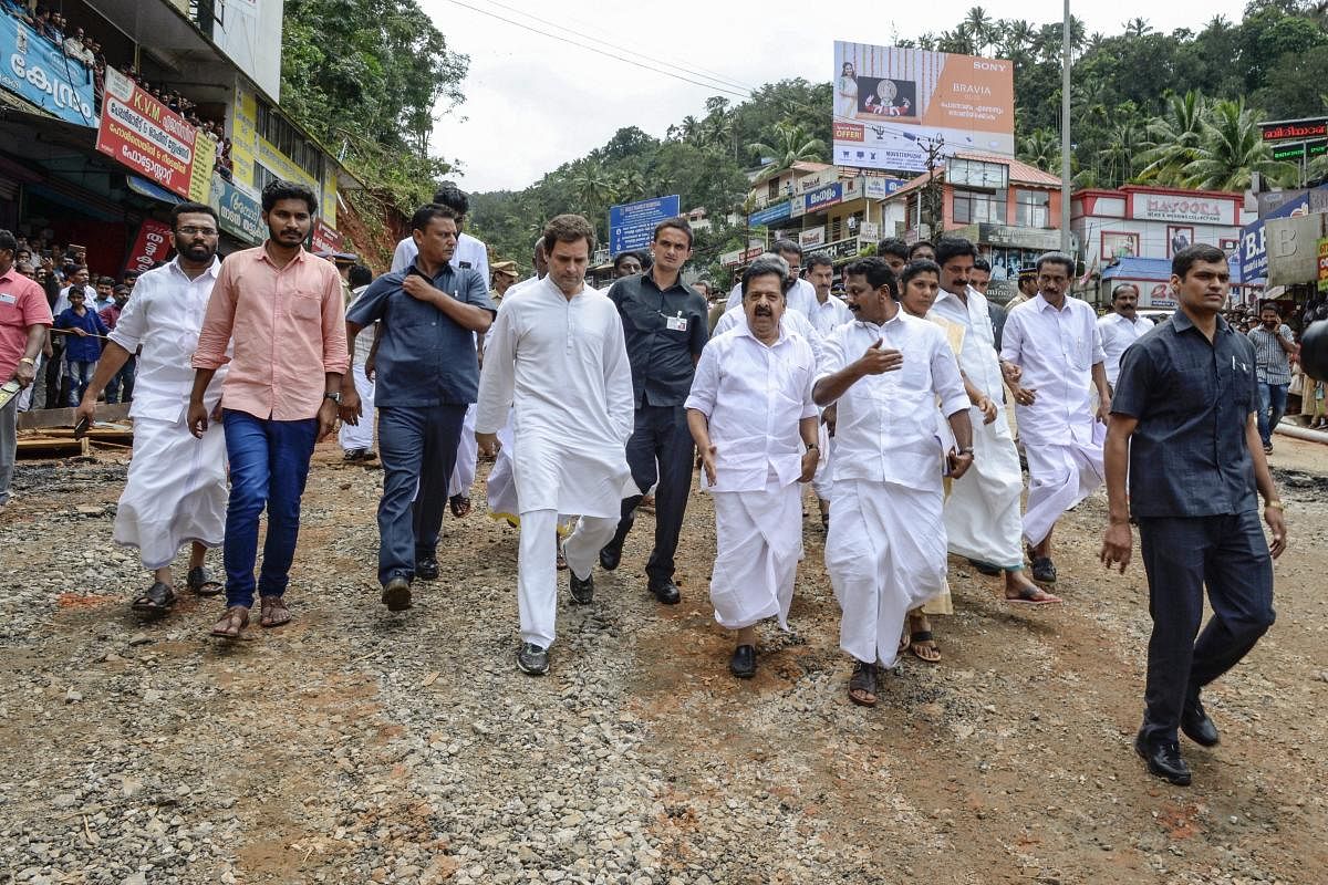 Rahul during his visit to flood-hit Kerala