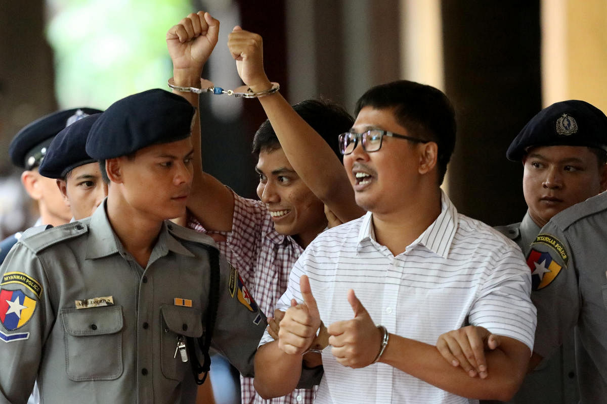 Yangon northern district judge Ye Lwin said that the two Reuters journalist, Wa Lone, 32, and Kyaw Soe Oo, 28, breached the colonial-era Official Secrets Act when they collected and obtained confidential documents. Reuters Photo