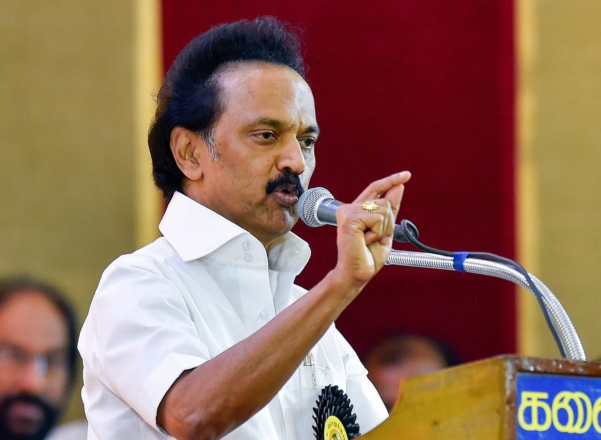 DMK Working President M K Stalin addresses during the party's General Council Meeting at Anna Arivalayam in Chennai on Tuesday, Aug 28, 2018. Stalin was unanimously elected as the party President at the meeting. PTI