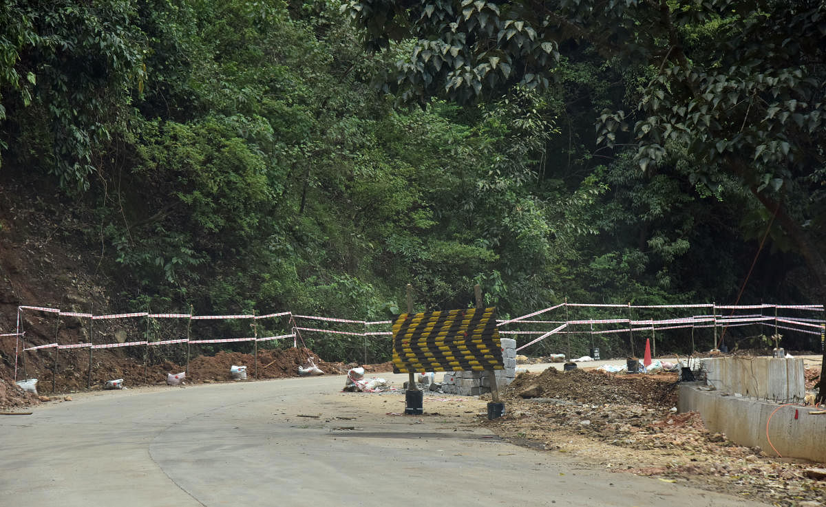 The Shiradi Ghat stretch on the Bengaluru-Mangaluru highway in Sakleshpur taluk, which was closed after heavy landslides, will be opened for movement of light motor vehicles on Wednesday. DH File Photo
