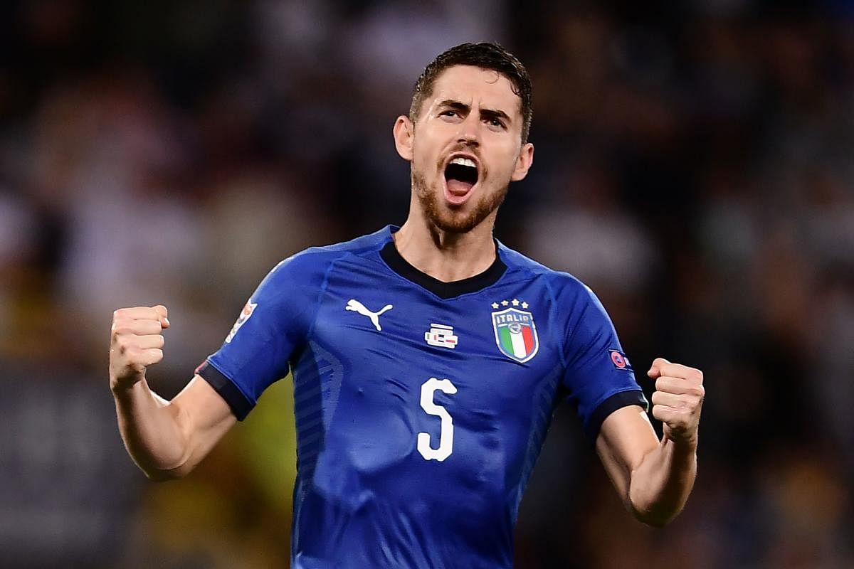 JUST IN TIME: Italy midfielder Jorginho celebrates after scoring his team's equaliser against Polant in the Nations League match on Friday. PTI 