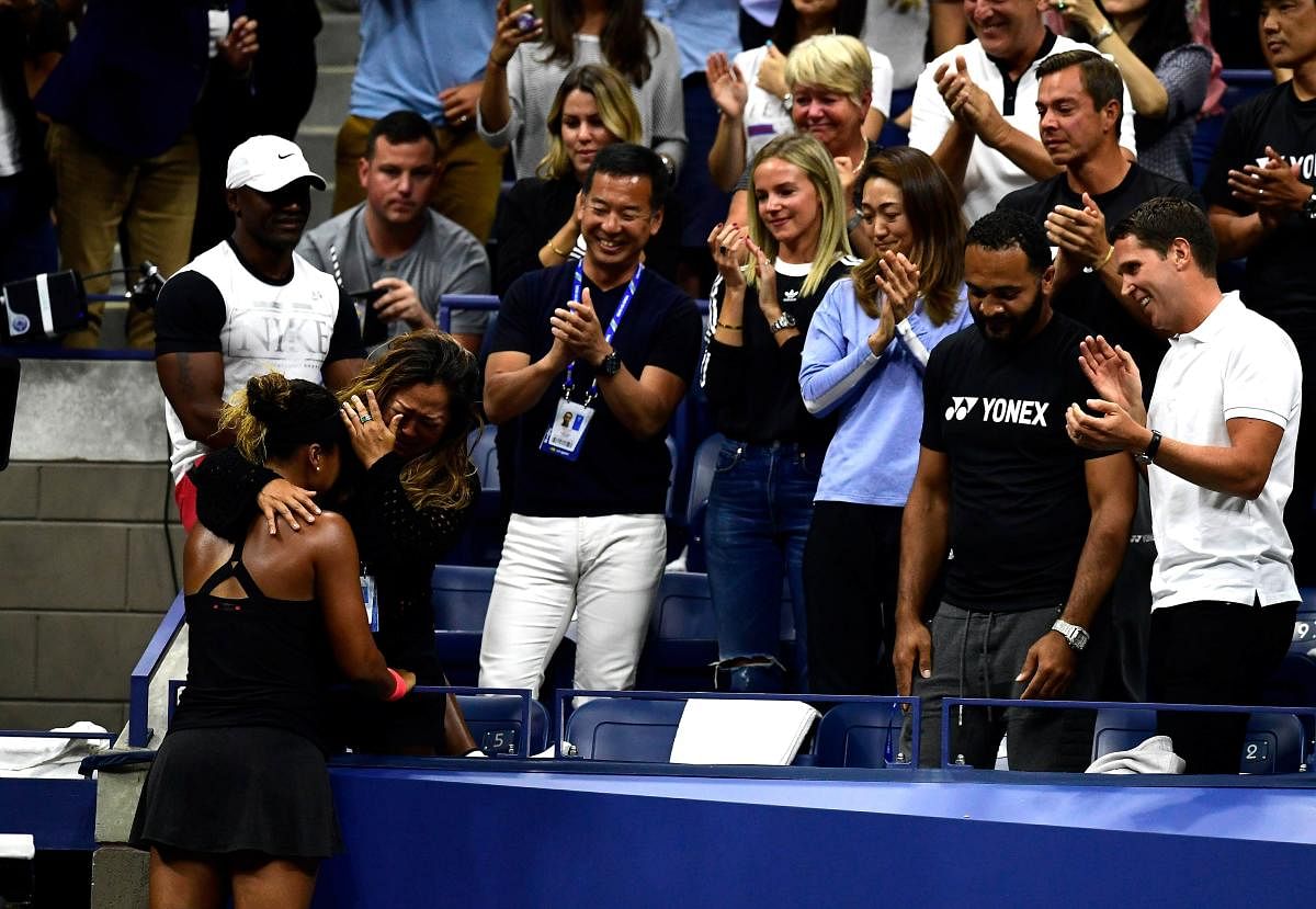 PROUD MOMENT: Naomi Osaka of Japan celebrates with her mother Tamaki Osaka after winning the US Open on Saturday. AFP