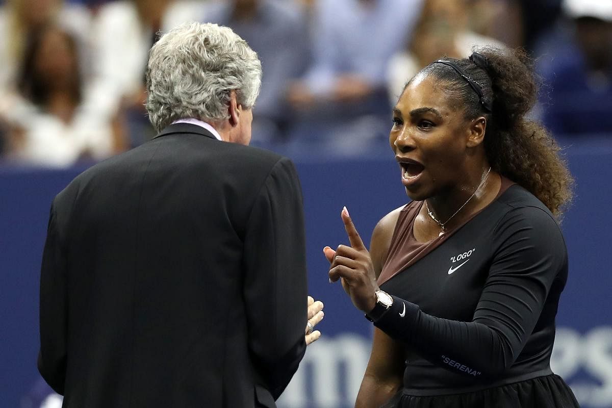 Serena Williams of the United States argues with referee Brian Earley during her Women's Singles finals match against Naomi Osaka of Japan on Day Thirteen of the 2018 US Open at the USTA Billie Jean King National Tennis Center. AFP photo